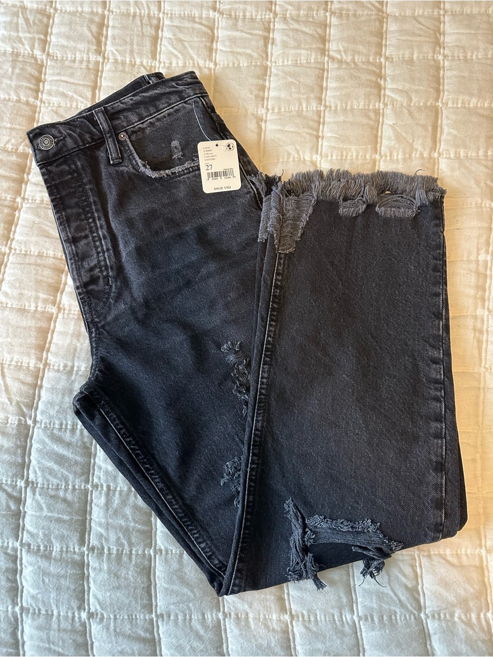 We the Free - Free People Distressed Black Straight-Leg Jeans - 27 NWT